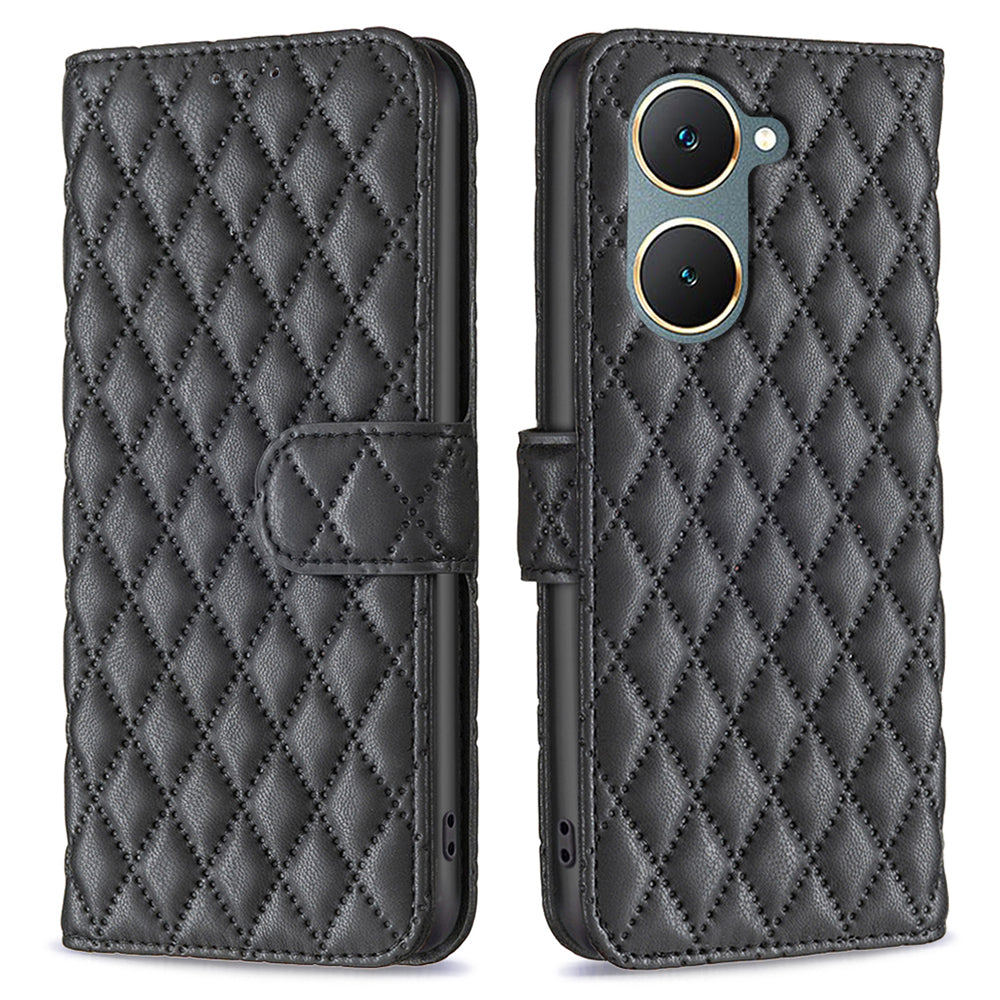 BINFEN COLOR BF Style-14 For vivo Y03 Wallet Case Rhombus Grid PU Leather Phone Cover BINFEN COLOR BF Style-14 For vivo Y03 Wallet Case Rhombus Grid PU Leather Phone Cover